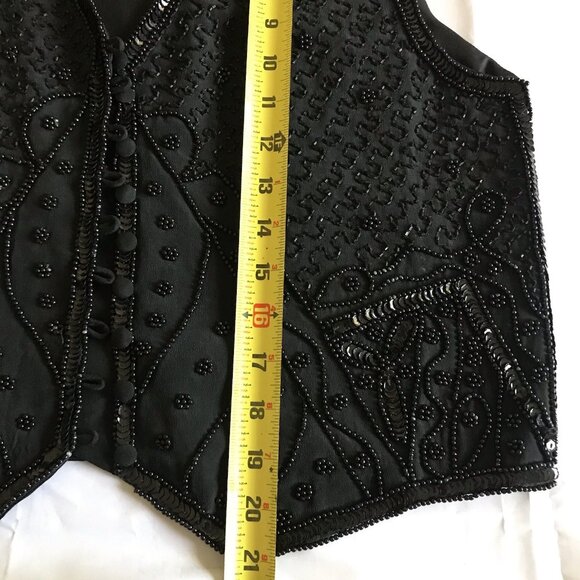 Vintage 90s Spencer‎ Jeremy Black Beaded Sequin Silk Vest - Size M - Picture 8 of 8